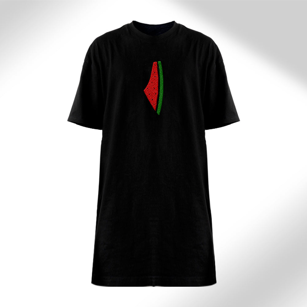 Palestine Melon Map - Abstract Palestine Map Embroidered Woman’s T-shirt Dress Black