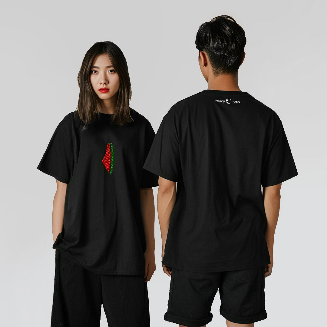Palestine Melon Map - oversized black t-shirt