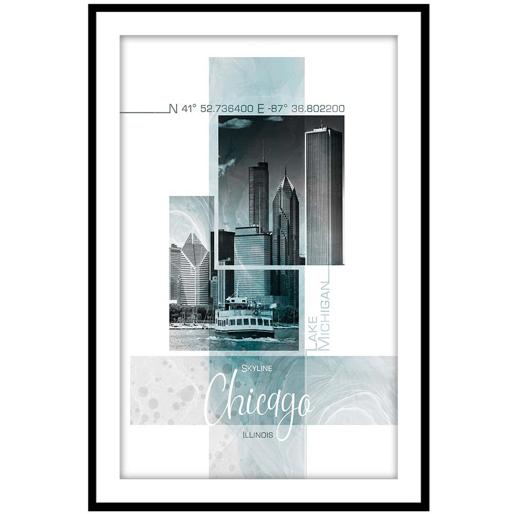 Poster Art CHICAGO Skyline - turquoise marble
