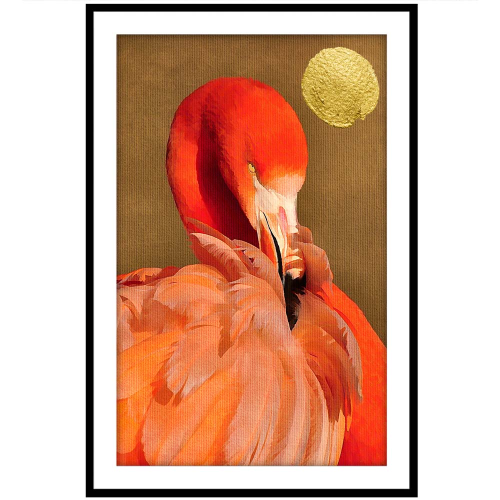 Flamingo With Golden Sun