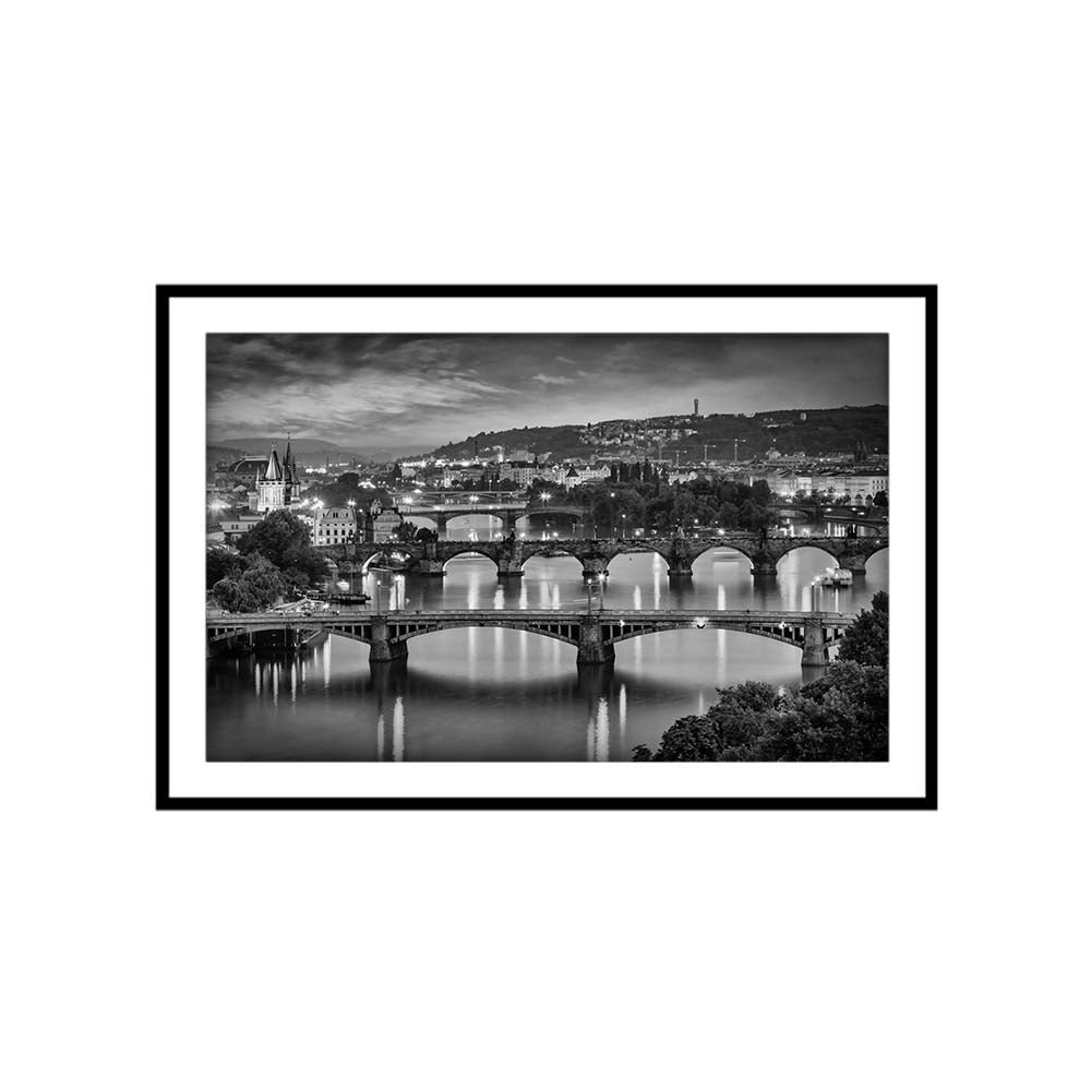 Evening view over the Vltava bridges in Prague