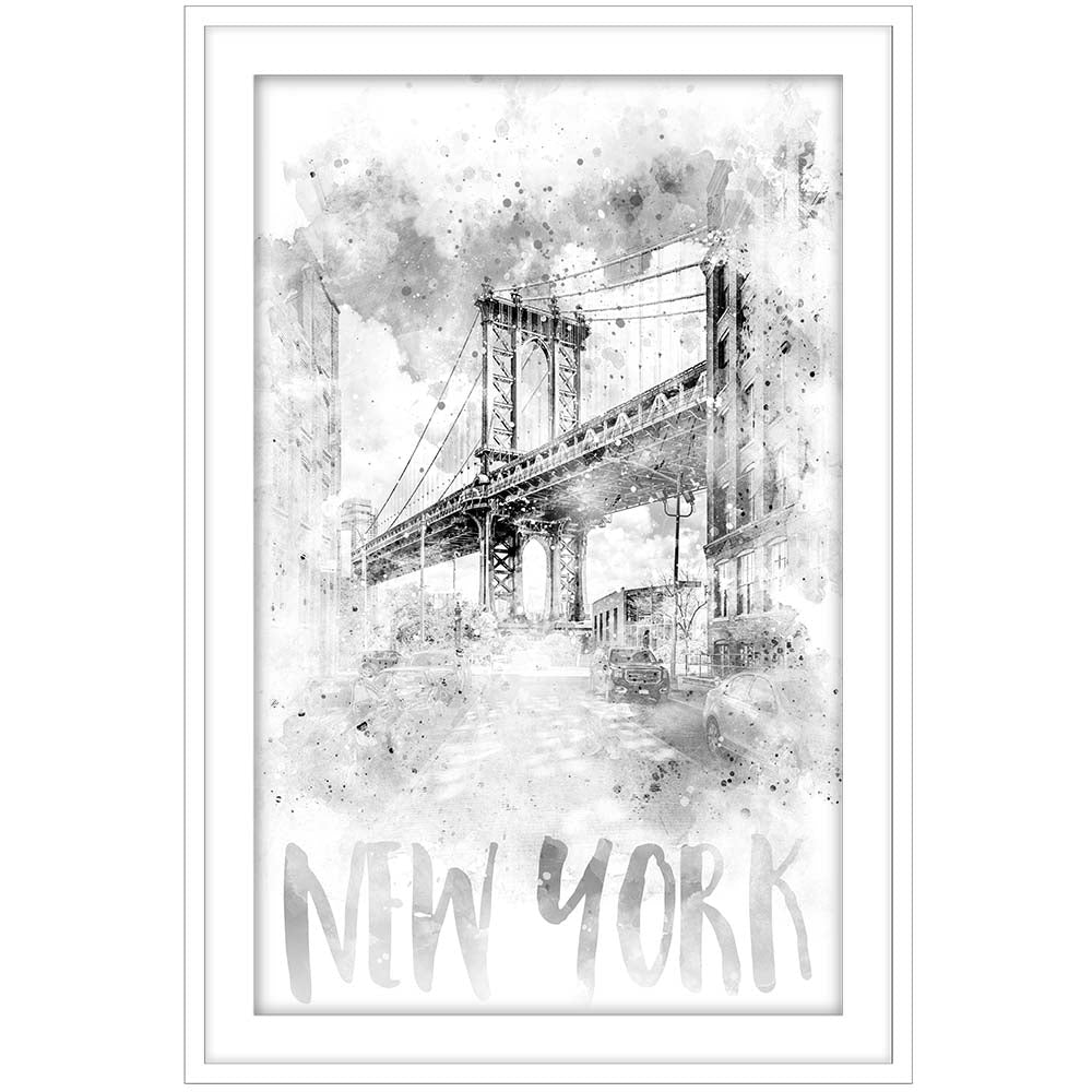 Monochrome Art NYC Manhattan Bridge Watercolor