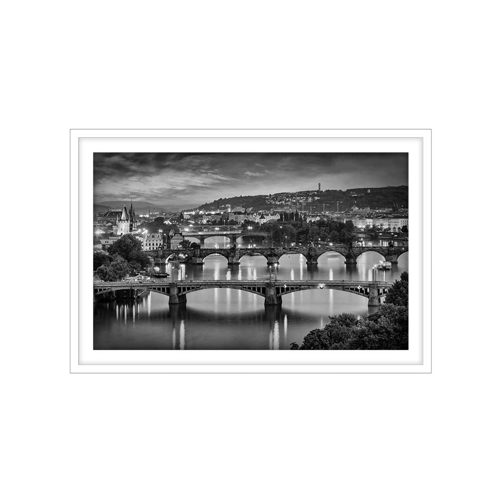 Evening view over the Vltava bridges in Prague