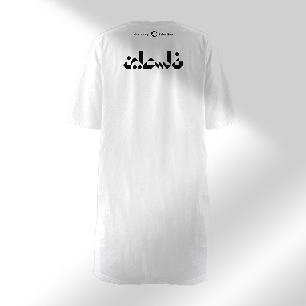 Free The Boundaries - Palestine Map Front Embroidered Woman’s T-shirt Dress Black/White