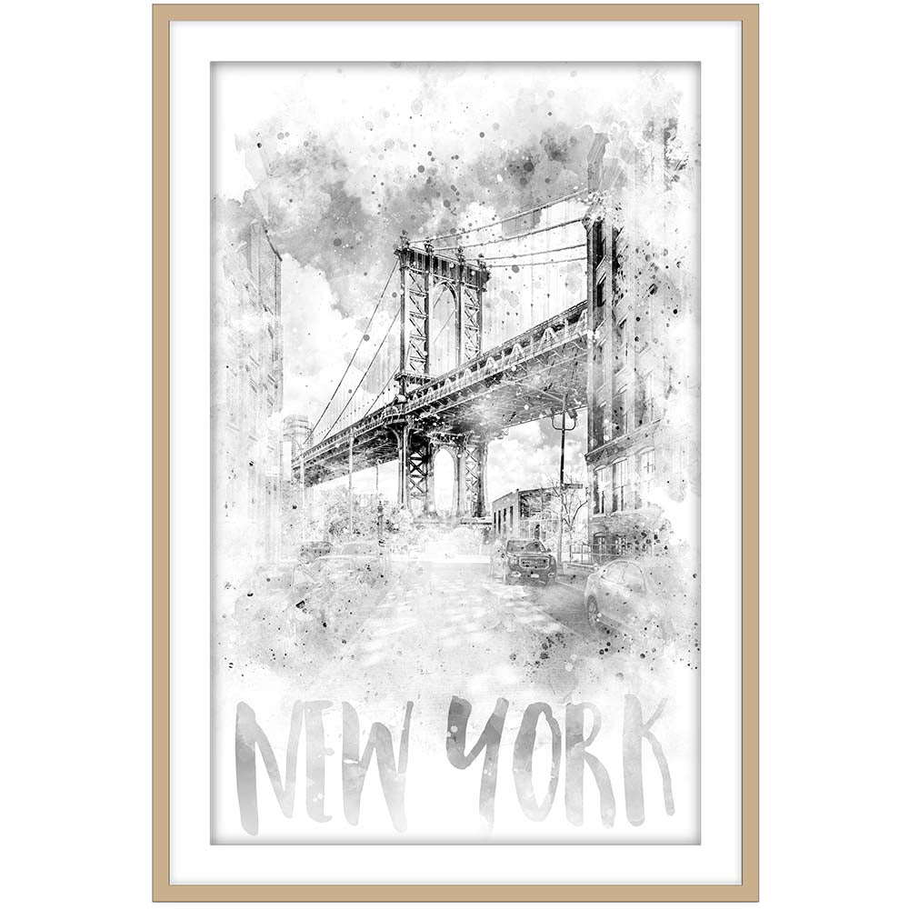 Monochrome Art NYC Manhattan Bridge Watercolor