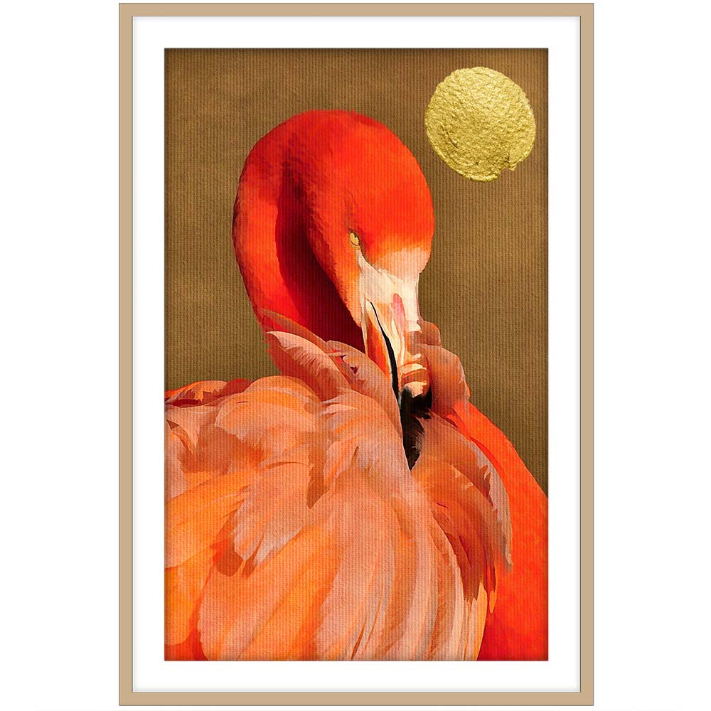 Flamingo With Golden Sun