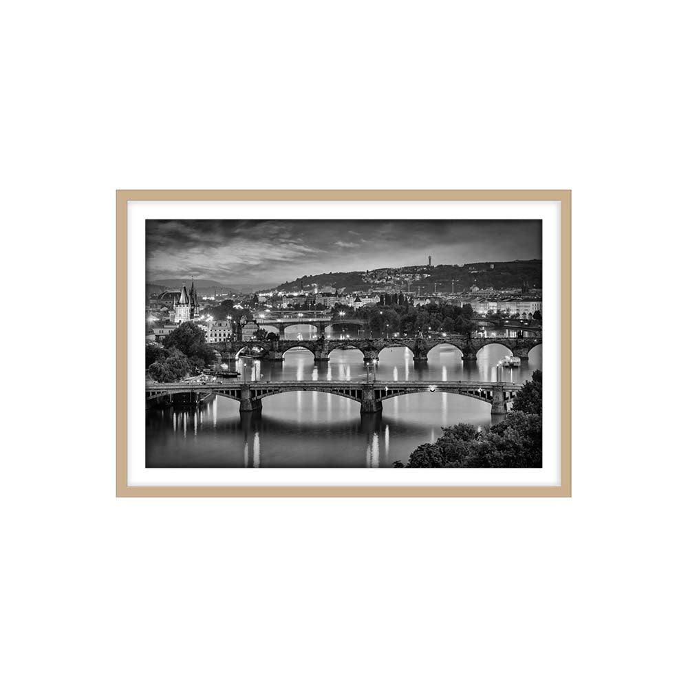Evening view over the Vltava bridges in Prague
