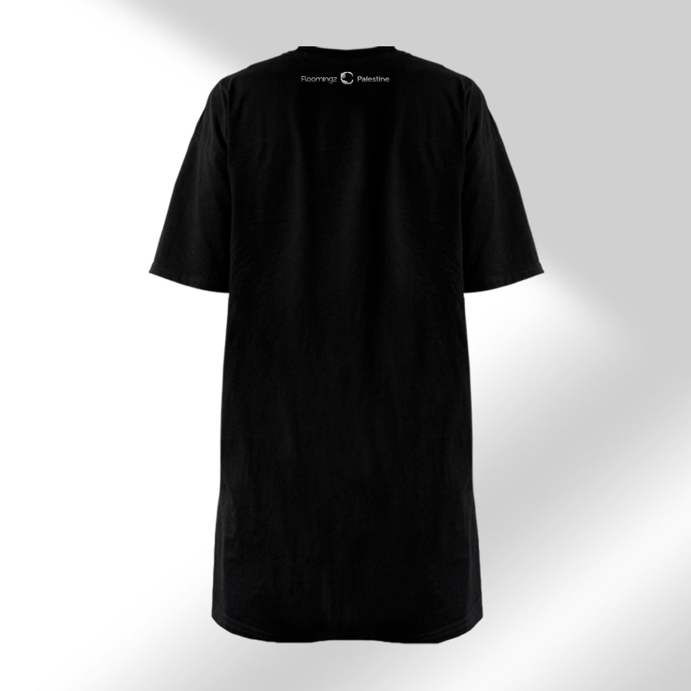 Free The Boundaries - Palestine Map Front Embroidered Woman’s T-shirt Dress Black/White