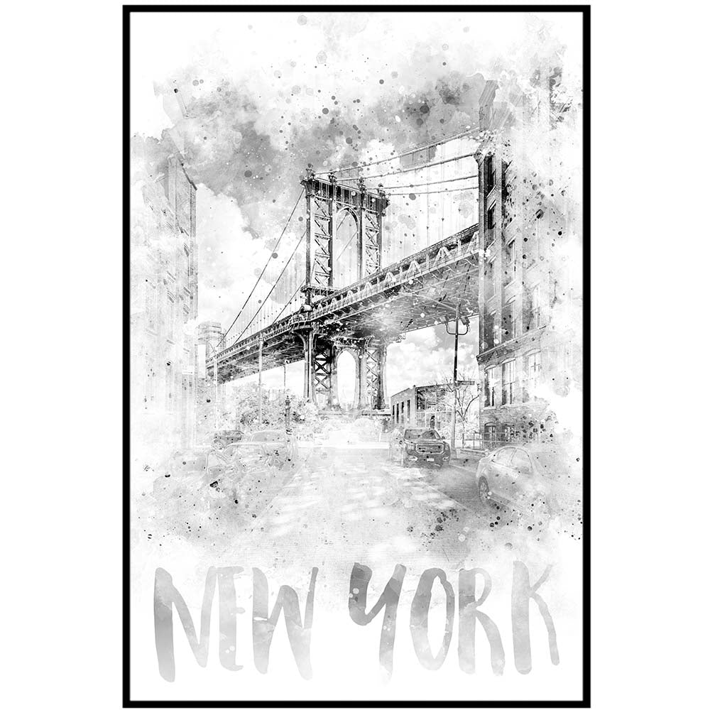 Monochrome Art NYC Manhattan Bridge Watercolor