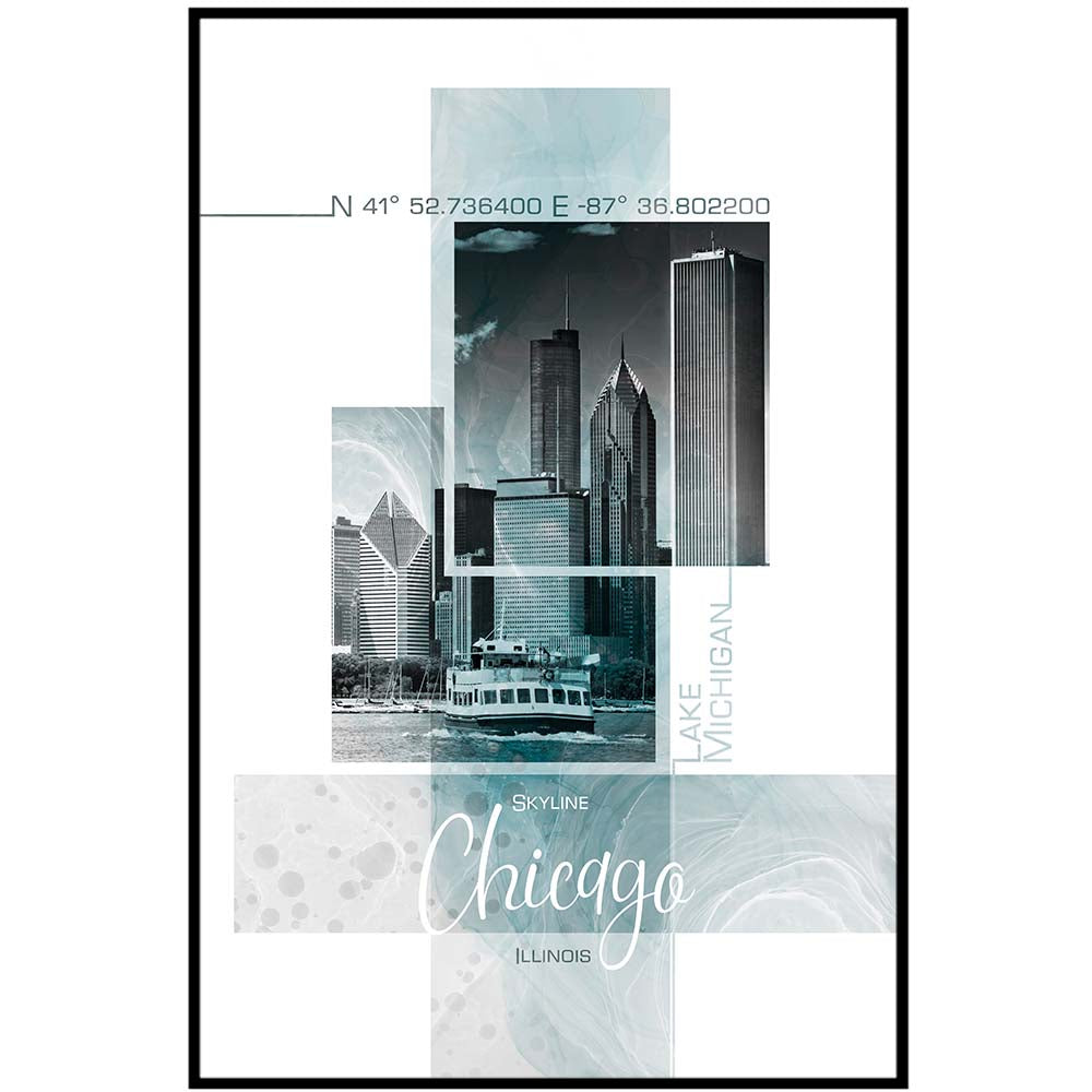 Poster Art CHICAGO Skyline - turquoise marble