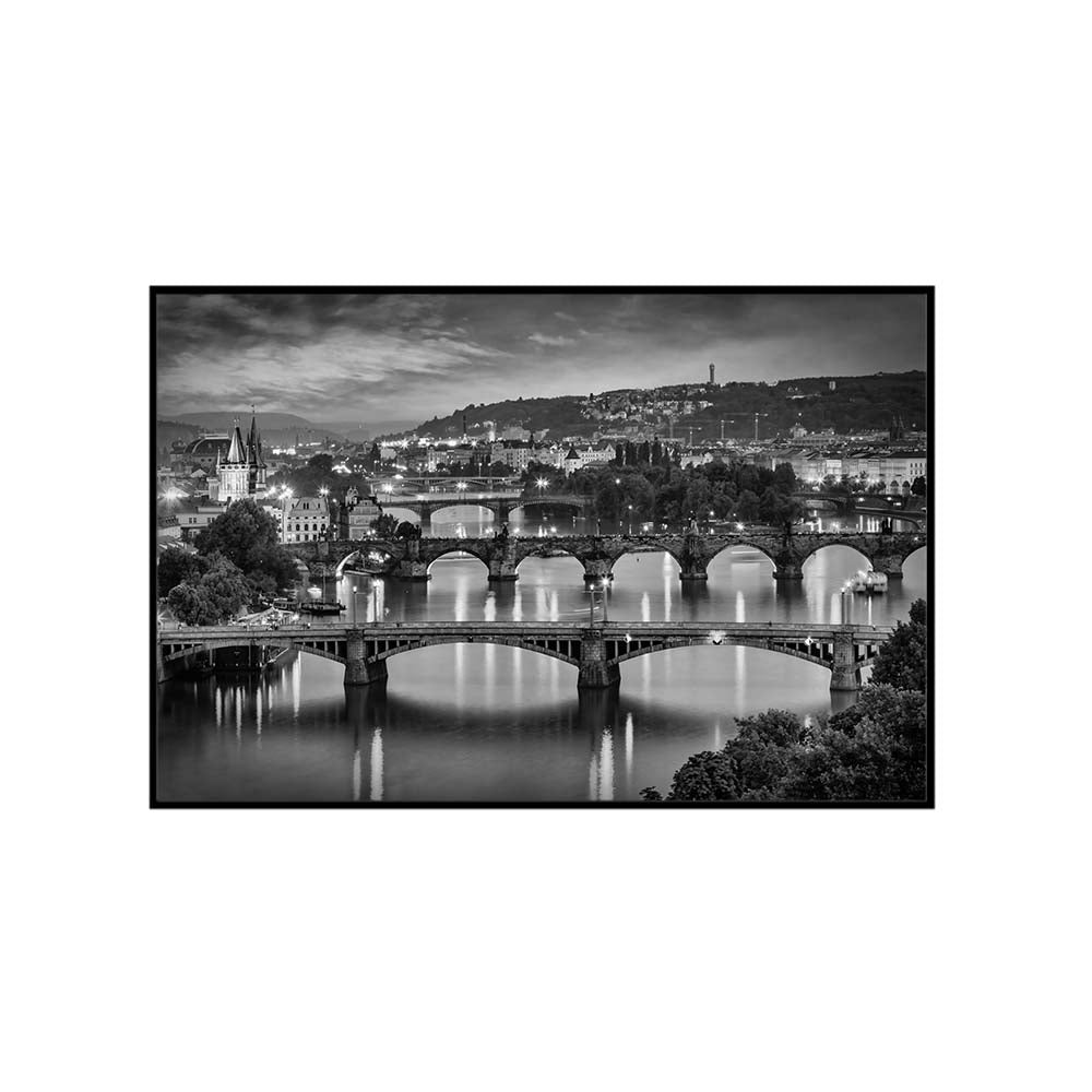 Evening view over the Vltava bridges in Prague