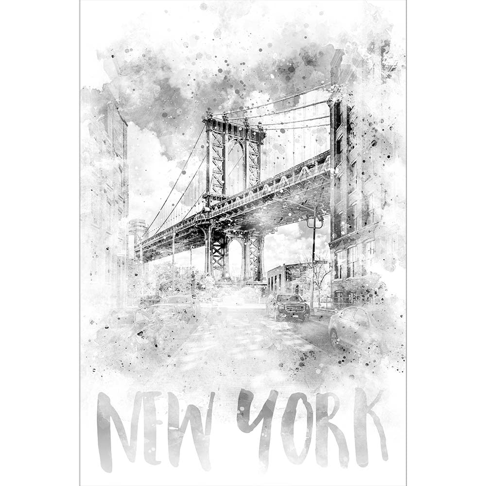 Monochrome Art NYC Manhattan Bridge Watercolor