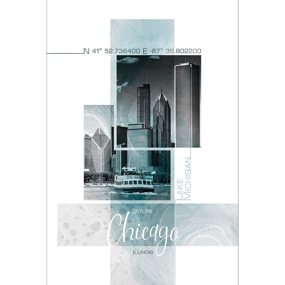 Poster Art CHICAGO Skyline - turquoise marble