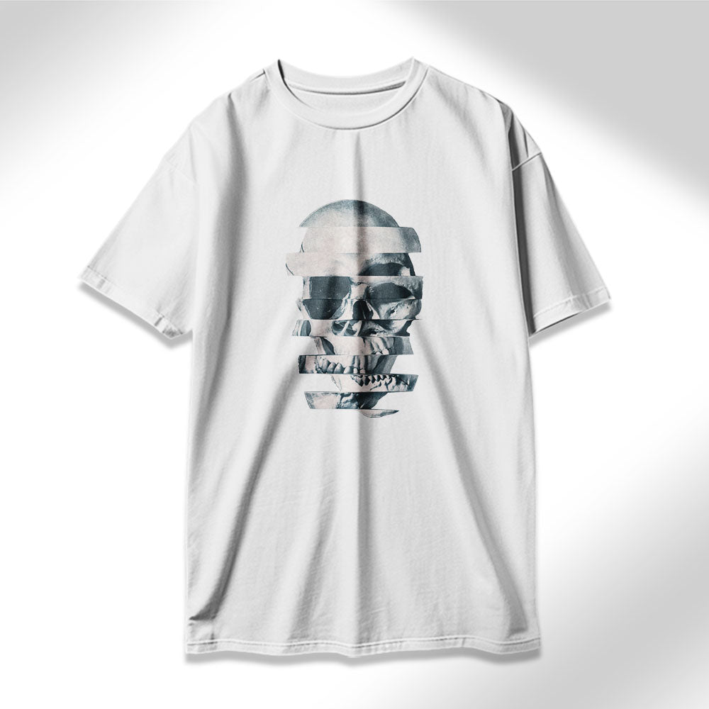 Glitch Skull - printed white t-shirt