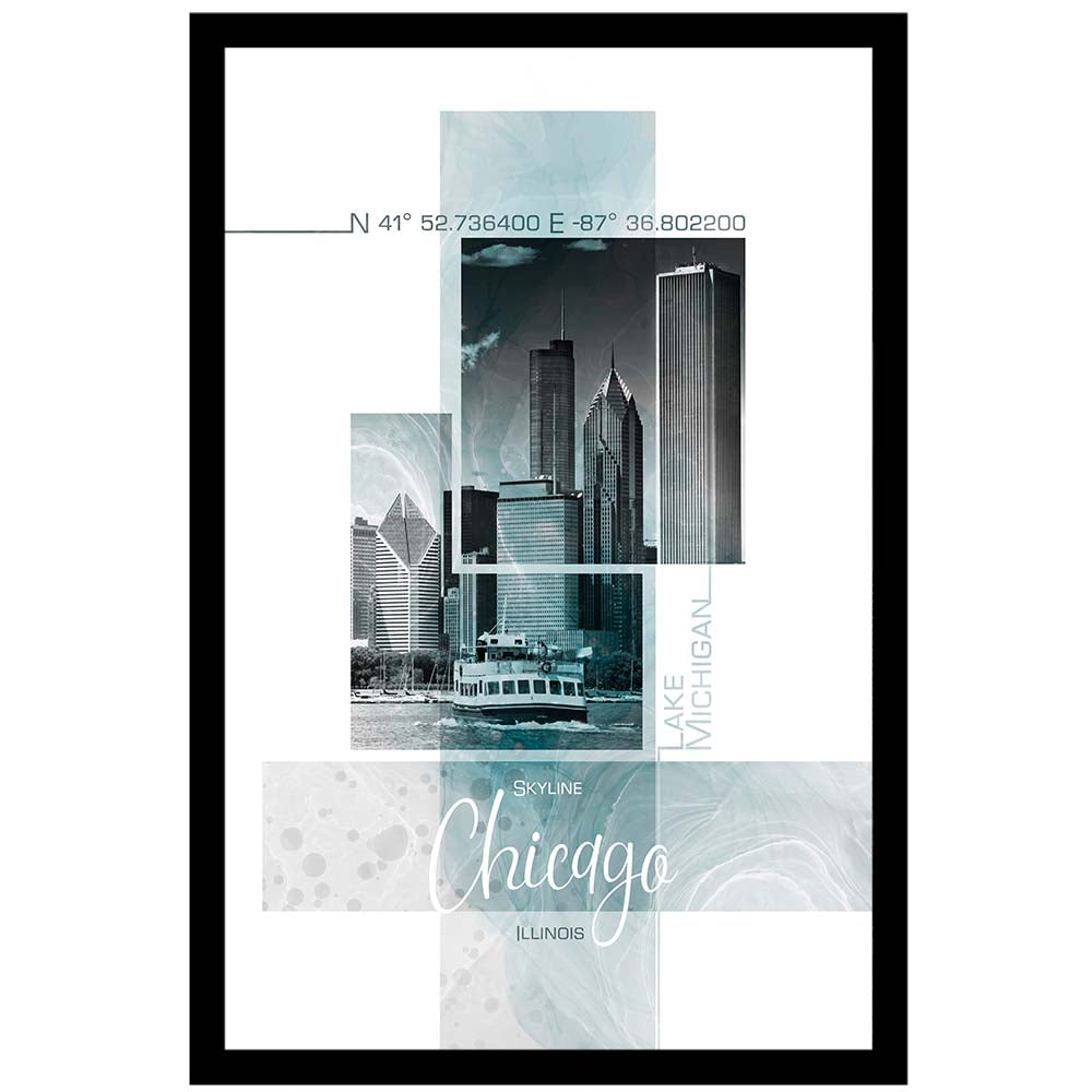 Poster Art CHICAGO Skyline - turquoise marble