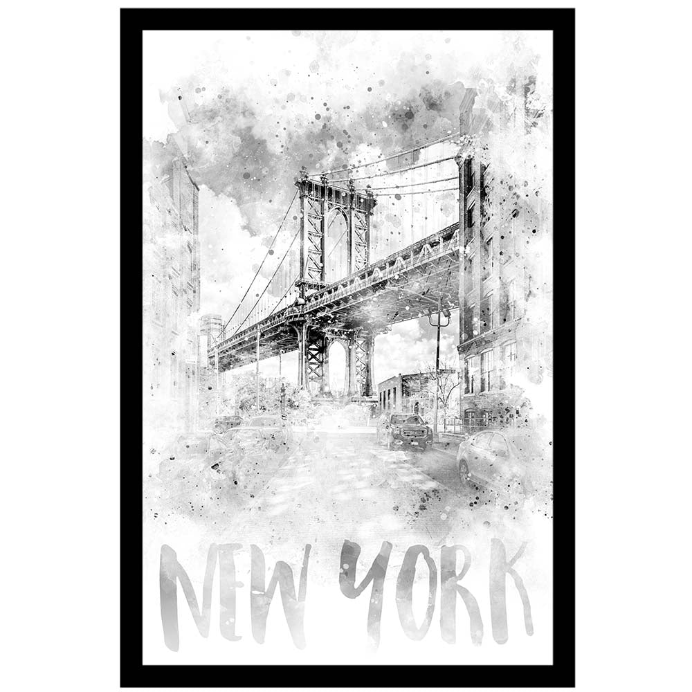 Monochrome Art NYC Manhattan Bridge Watercolor