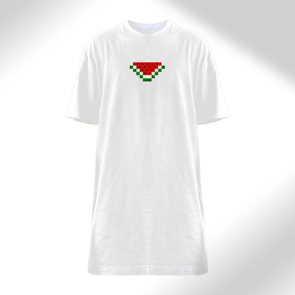 Battiikh - Watermelon Embroidered Woman’s T-shirt Dress White