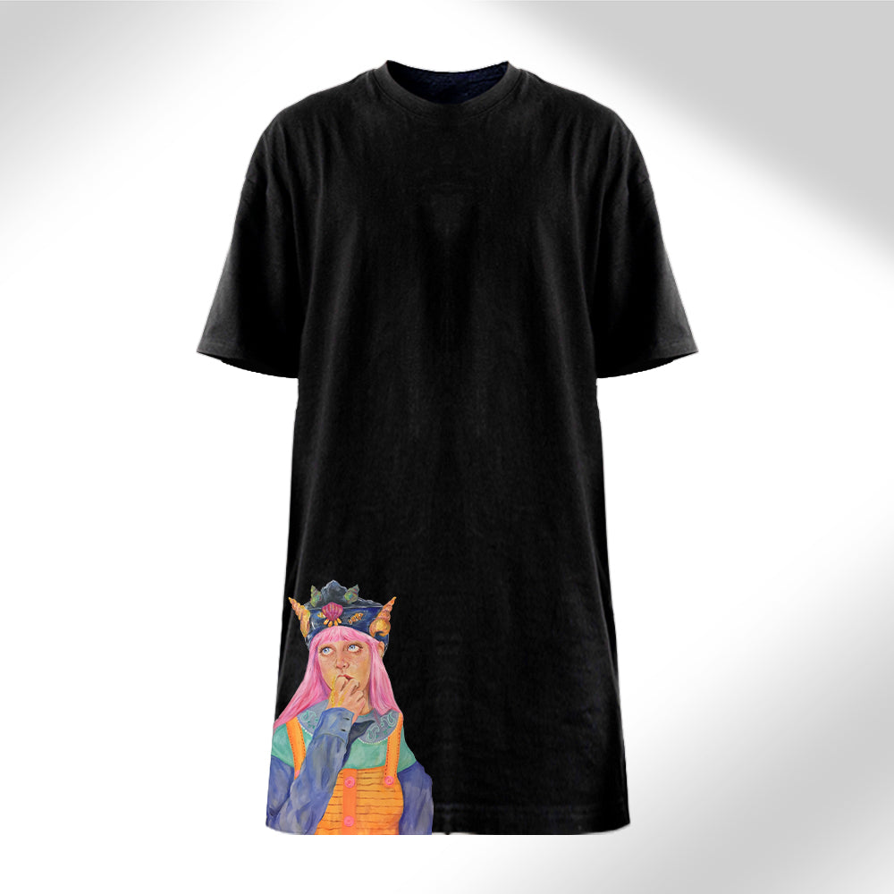 Amphibious - Women’s Black/White T-Shirt Dress with Front & Back Prints – Stylish Casual Wear