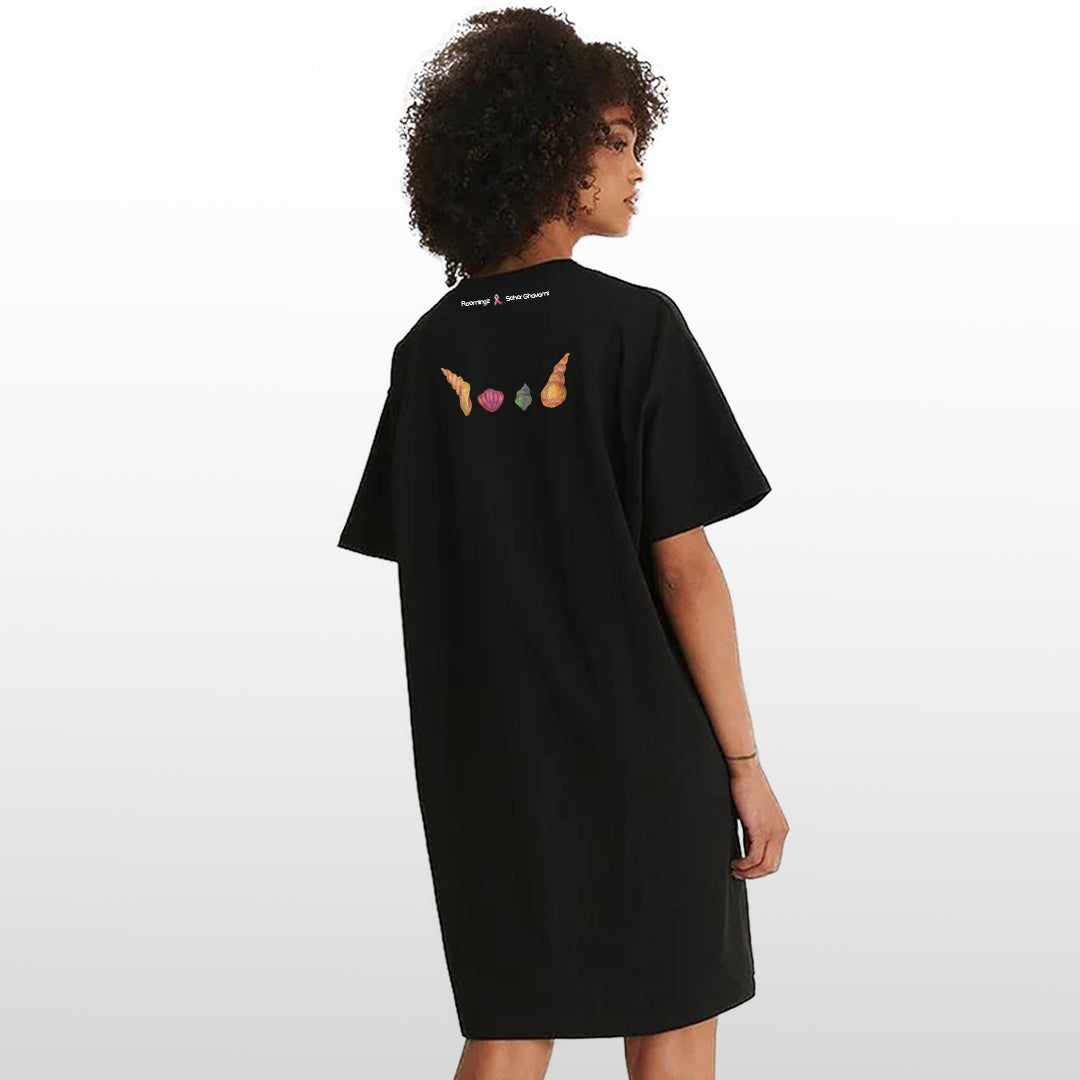 Amphibious - Women’s Black/White T-Shirt Dress with Front & Back Prints – Stylish Casual Wear