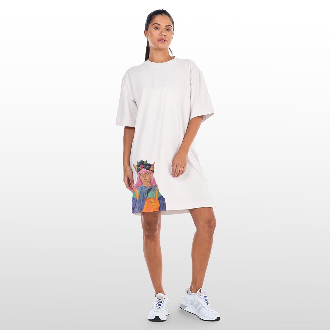 Amphibious - Women’s Black/White T-Shirt Dress with Front & Back Prints – Stylish Casual Wear