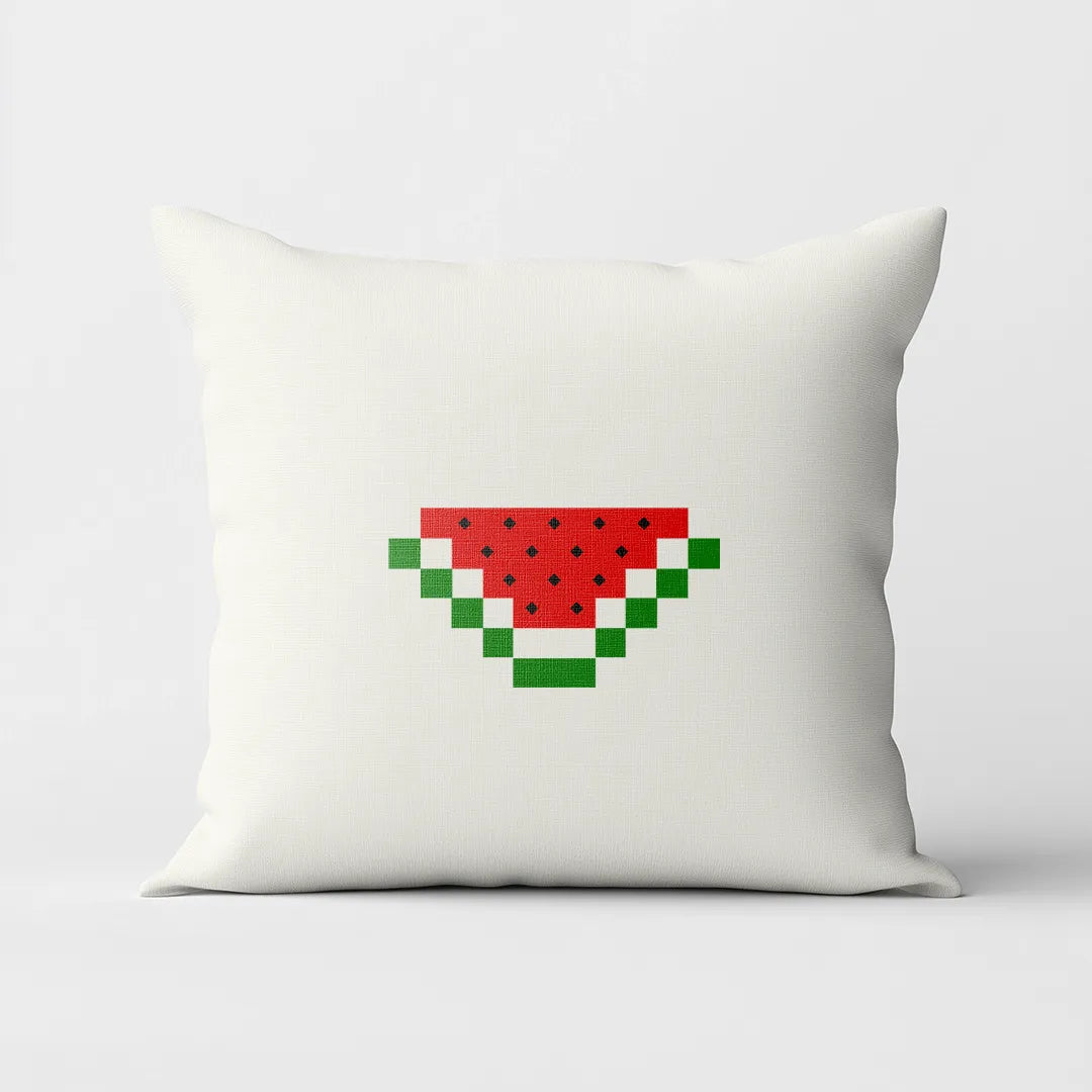 Battikh -  White Cushion Cover with Watermelon Pixel Print