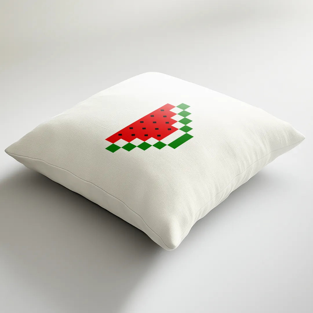 Battikh -  White Cushion Cover with Watermelon Pixel Print