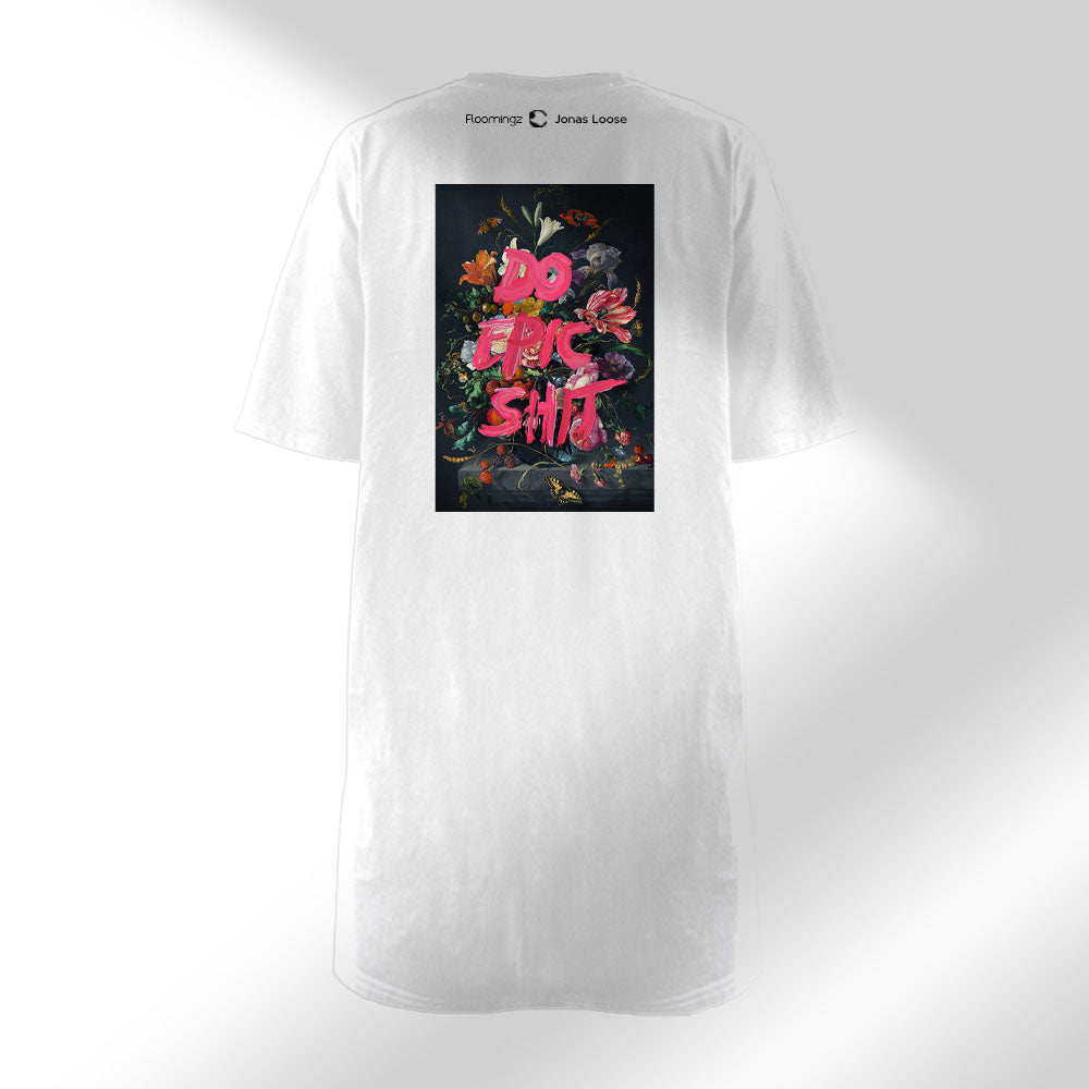 Do Epic Sh*t - Women’s White T-Shirt Dress with Embroidered Front & Printed Back Design