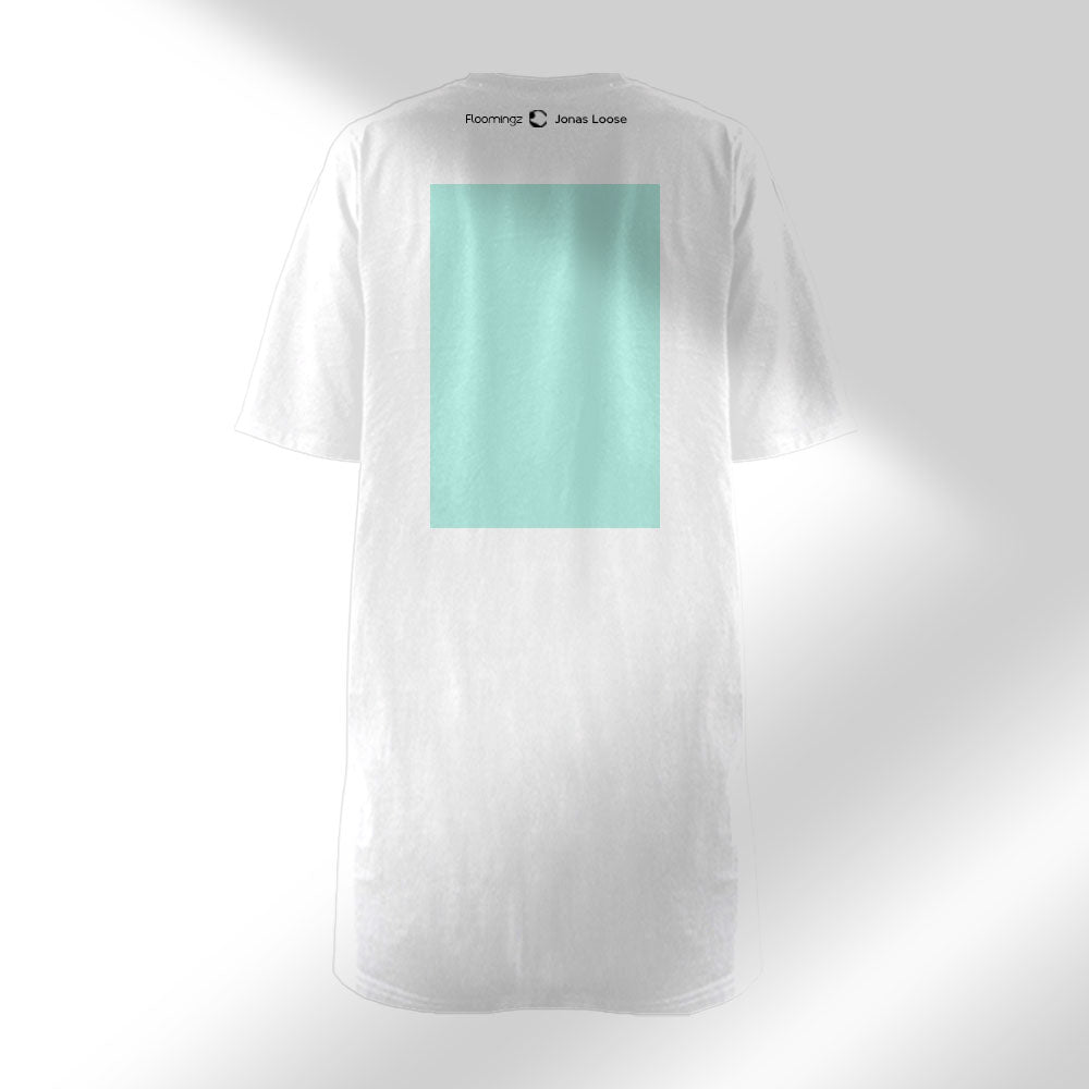 Flamingo Cone - Women’s White T-Shirt Dress – Front Graphic & Pink Rectangle Back Print