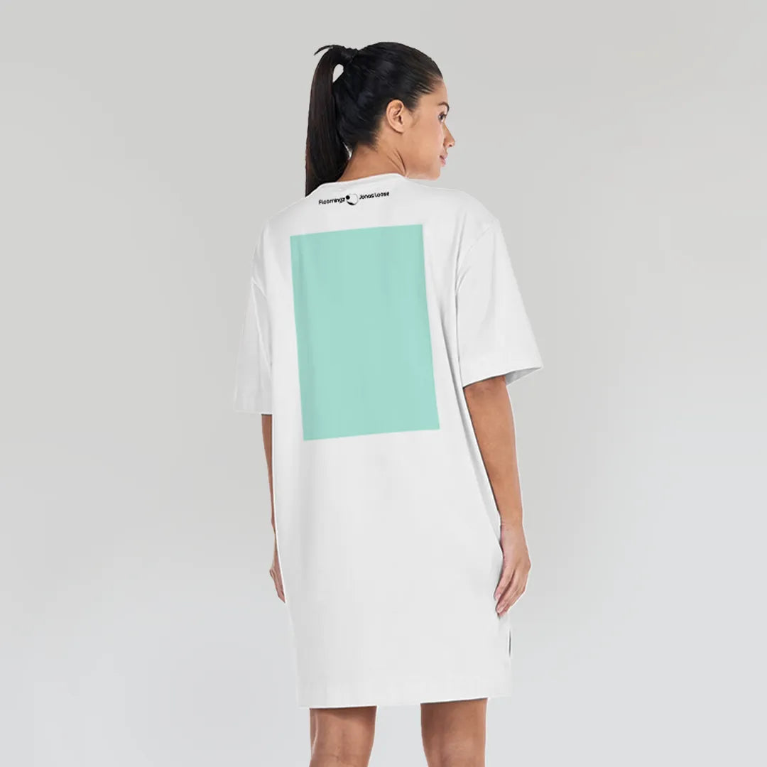 Flamingo Cone - Women’s White T-Shirt Dress – Front Graphic & Pink Rectangle Back Print