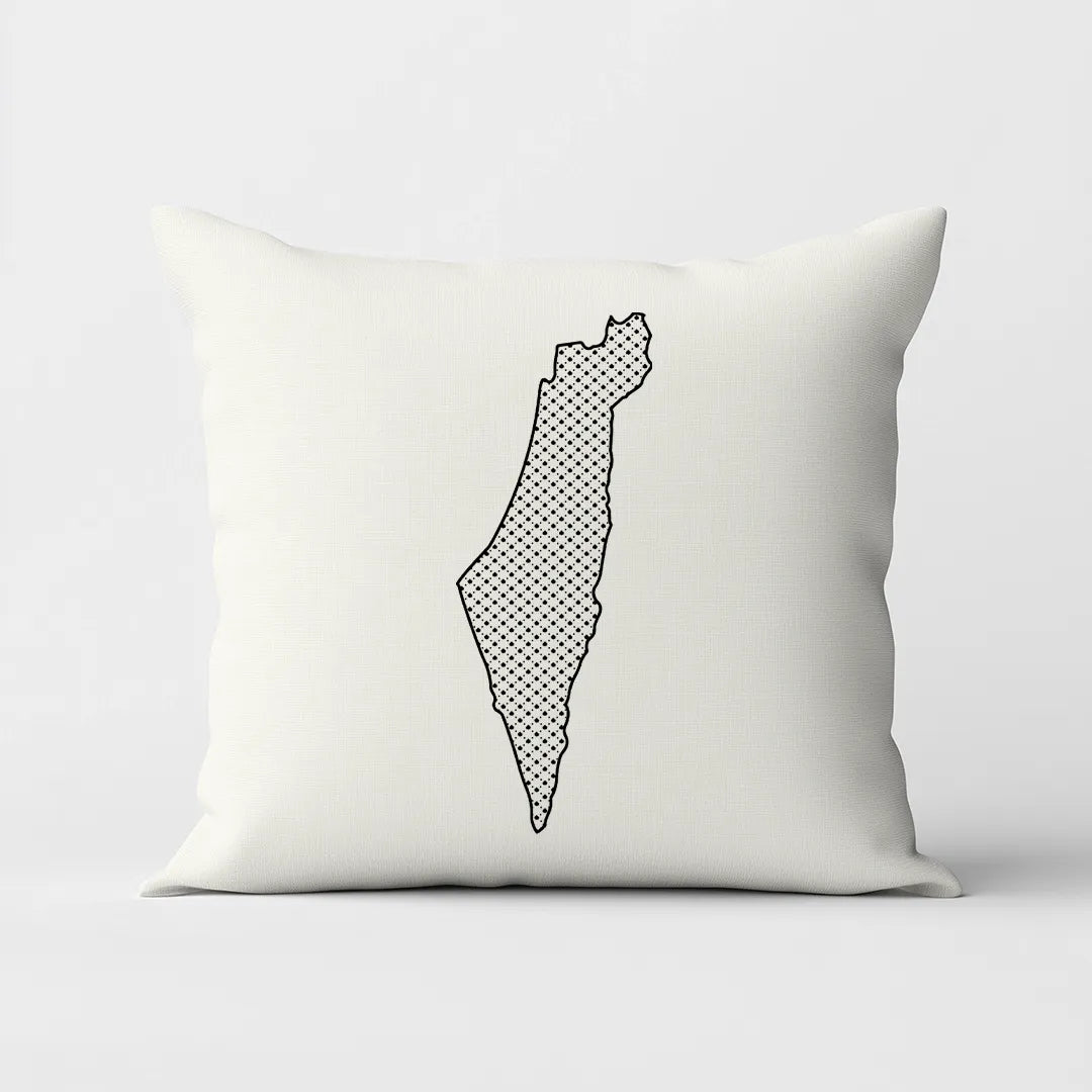 Free The Boundaries - White Cushion Cover with Outlined Palestine  Map Print