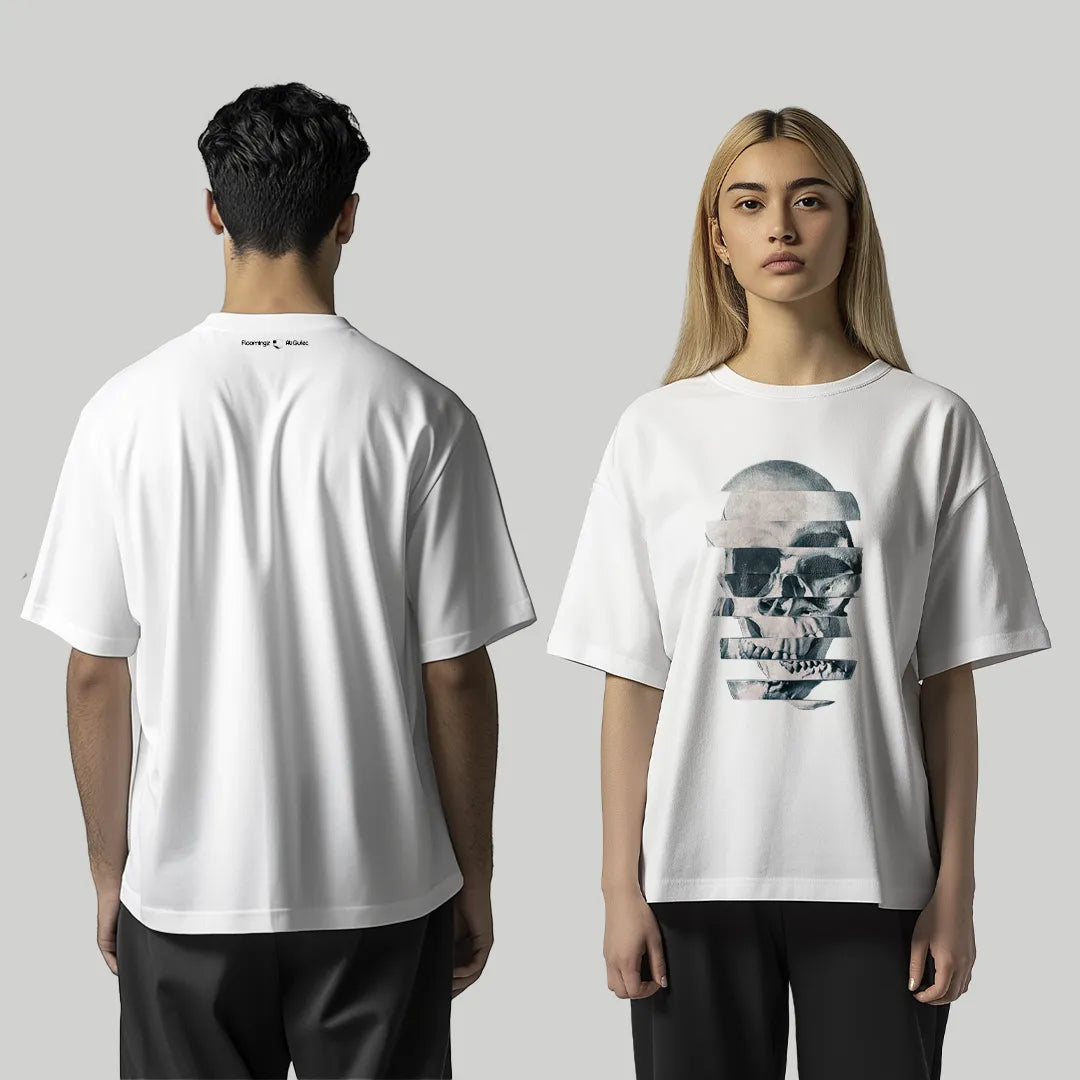 Glitch Skull - printed white t-shirt