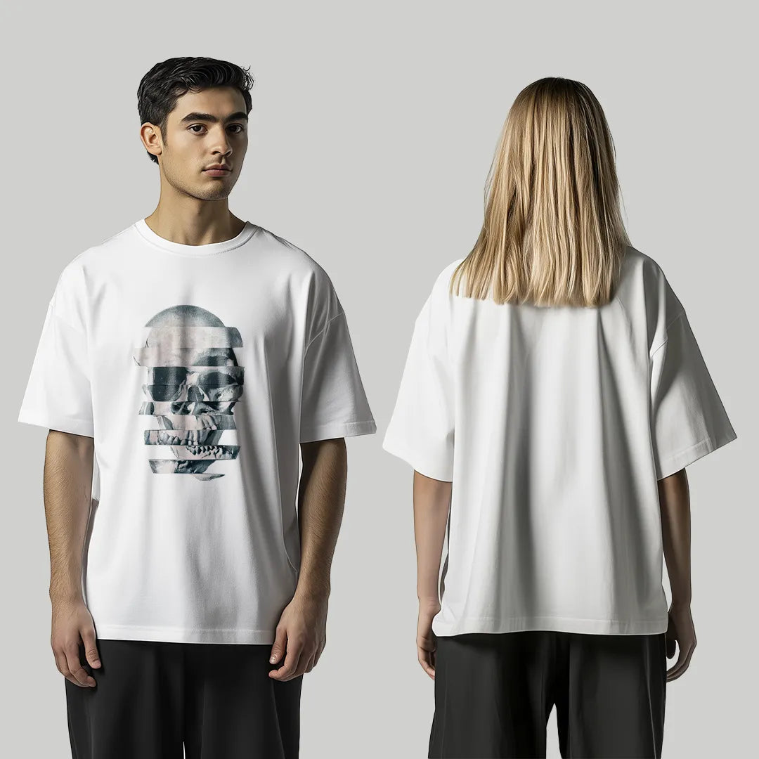 Glitch Skull - printed white t-shirt