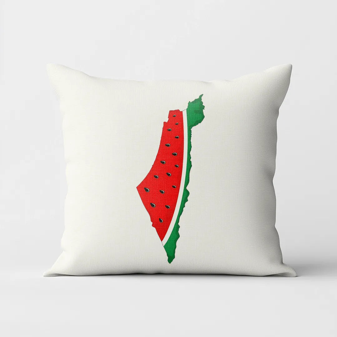 Jubilee - White Cushion Cover with Palestine Watermelon Map Print