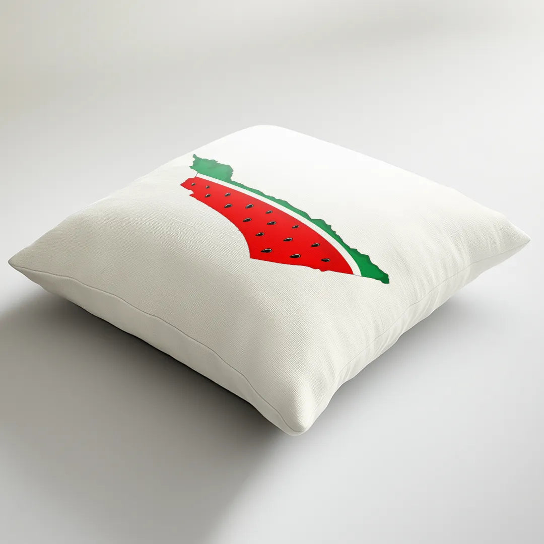 Jubilee - White Cushion Cover with Palestine Watermelon Map Print