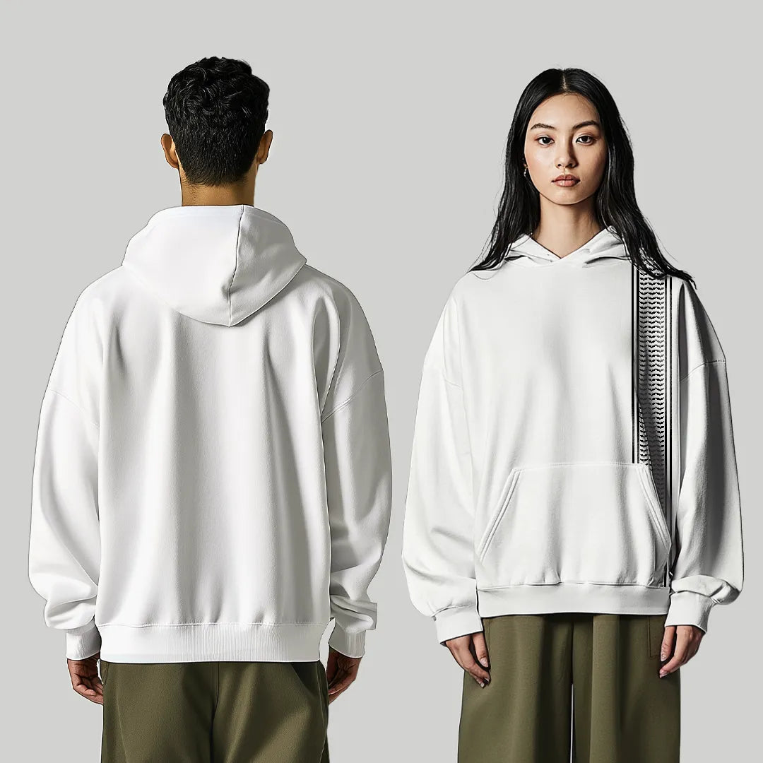 KEFFIYEH - Oversized Unisex White Hoodie with Front Embroidery