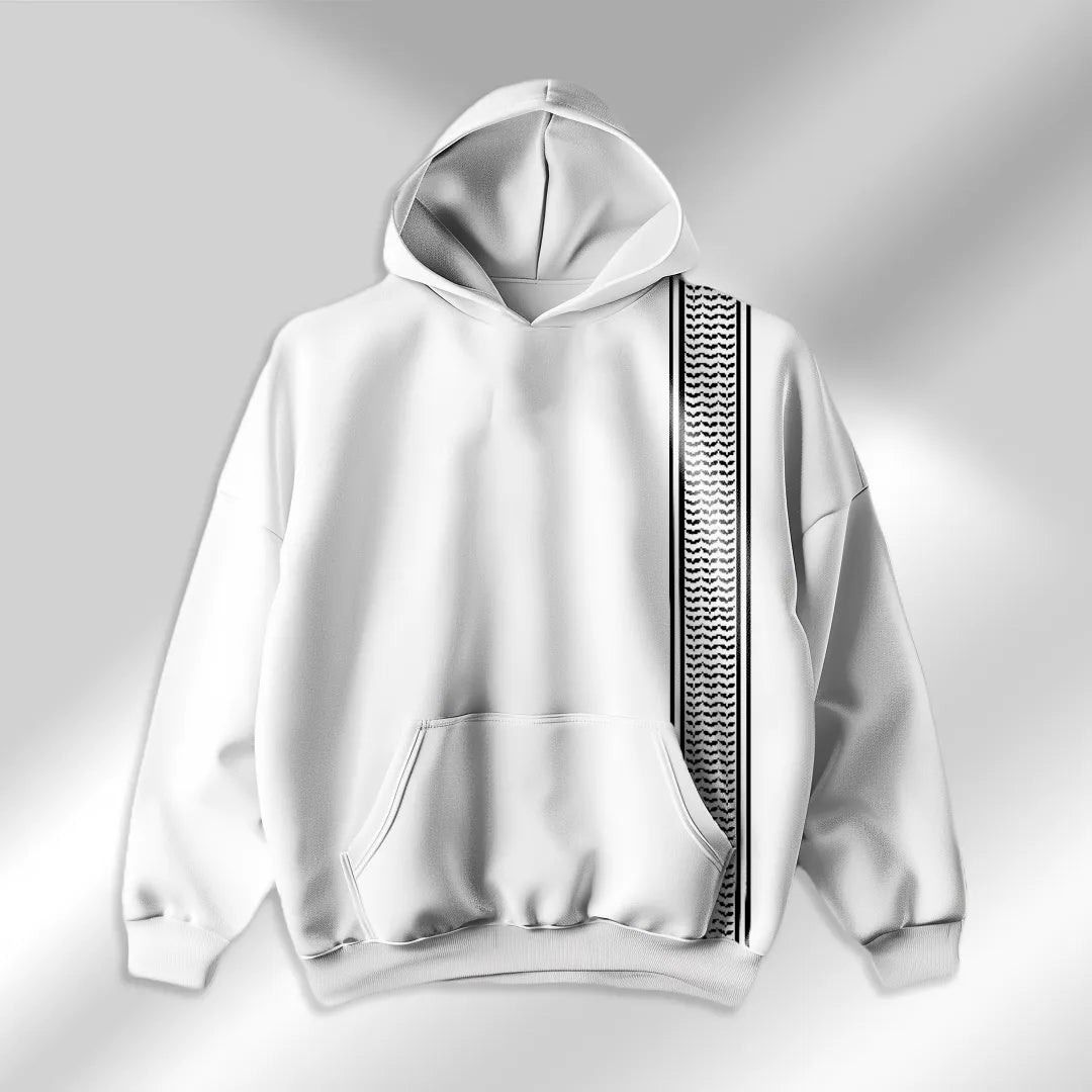 KEFFIYEH - Oversized Unisex White Hoodie with Front