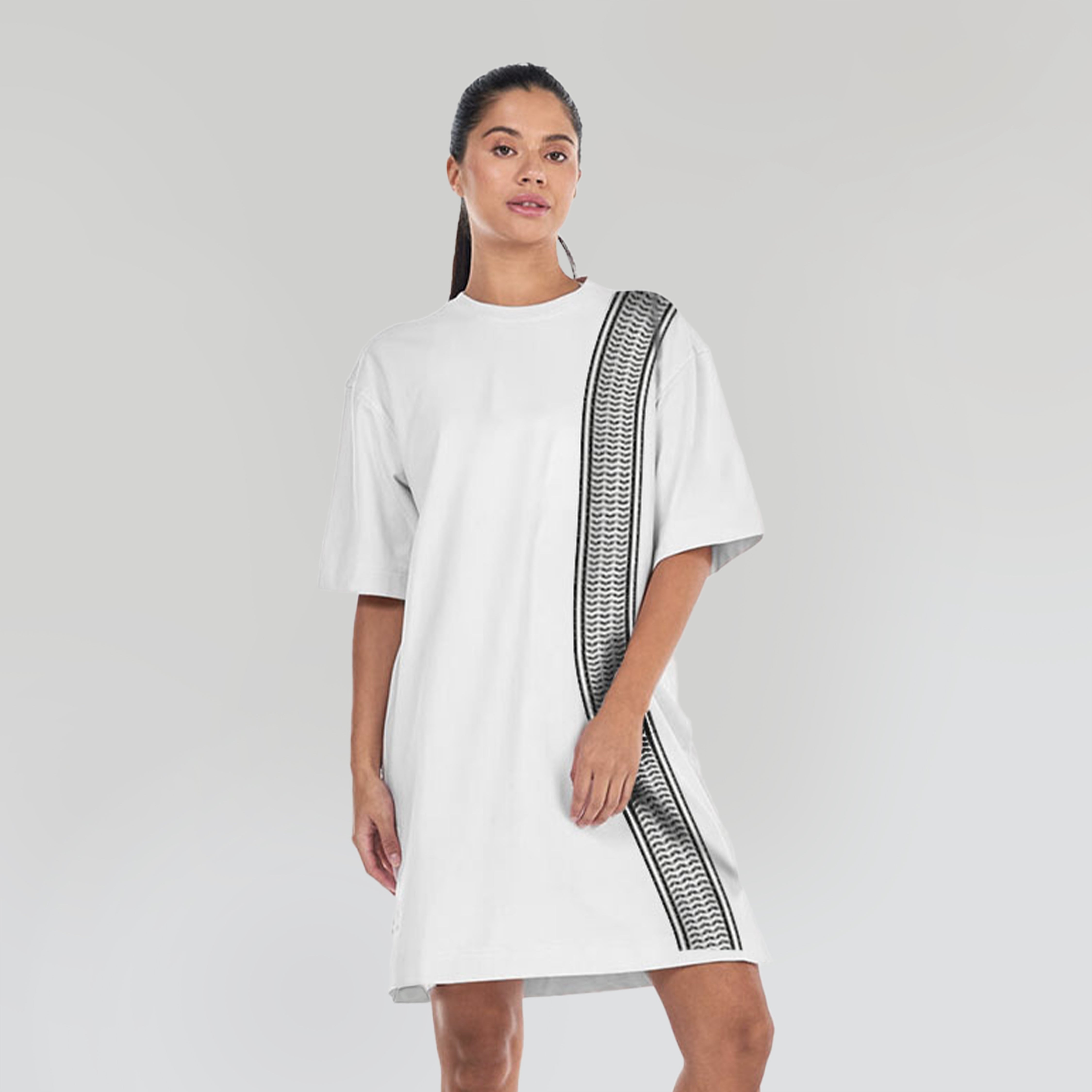 Keffiyeh - Keffiyeh Print Woman’s T-shirt Dress White