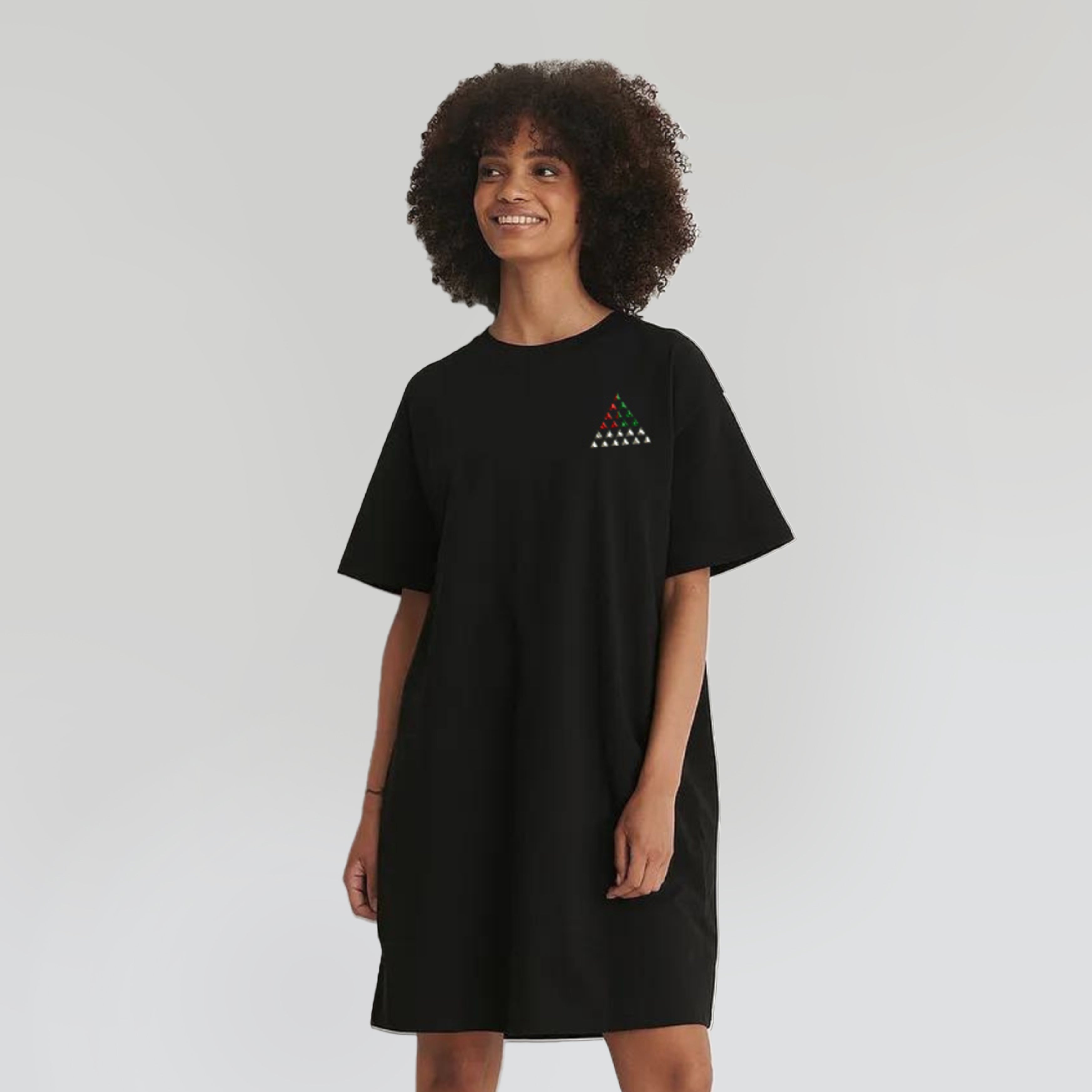Libre Palestine - Women’s Black T-Shirt Dress with Front Embroidery & Back Graphic Print
