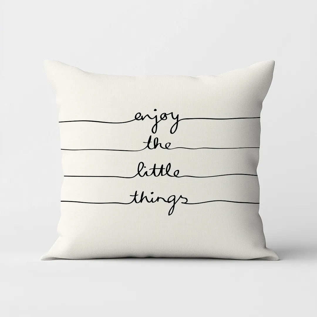Little Things - White Cushion Cover with Happiness Quotes Print