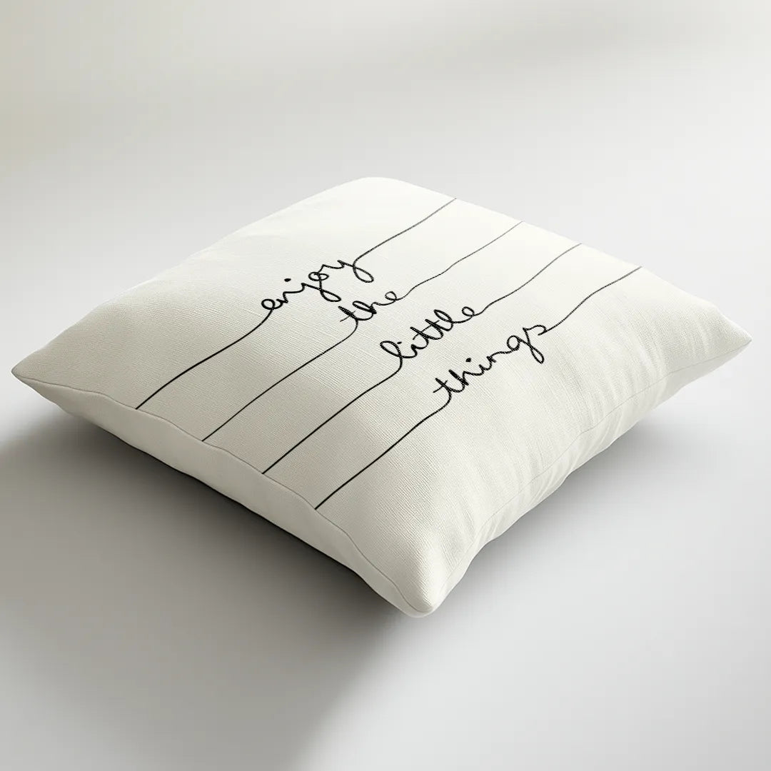 Little Things - White Cushion Cover with Happiness Quotes Print