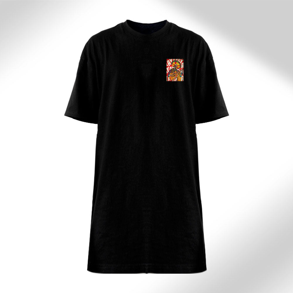 Mariachi - Women’s Black T-Shirt Dress – Mariachi Embroidery & Bold Back Graphic Print