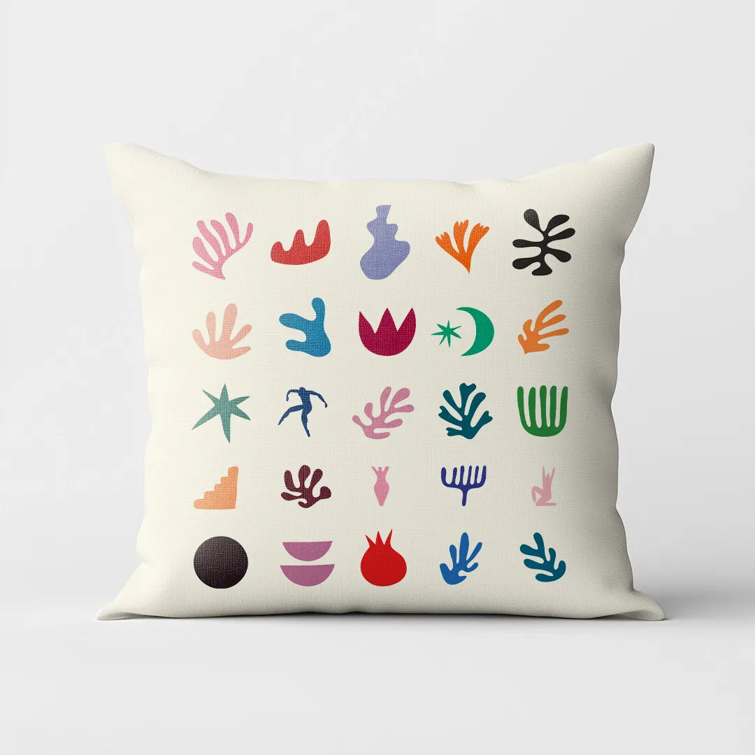 Matisse Elements - White Cushion Cover with Contemporary Colorful  Print