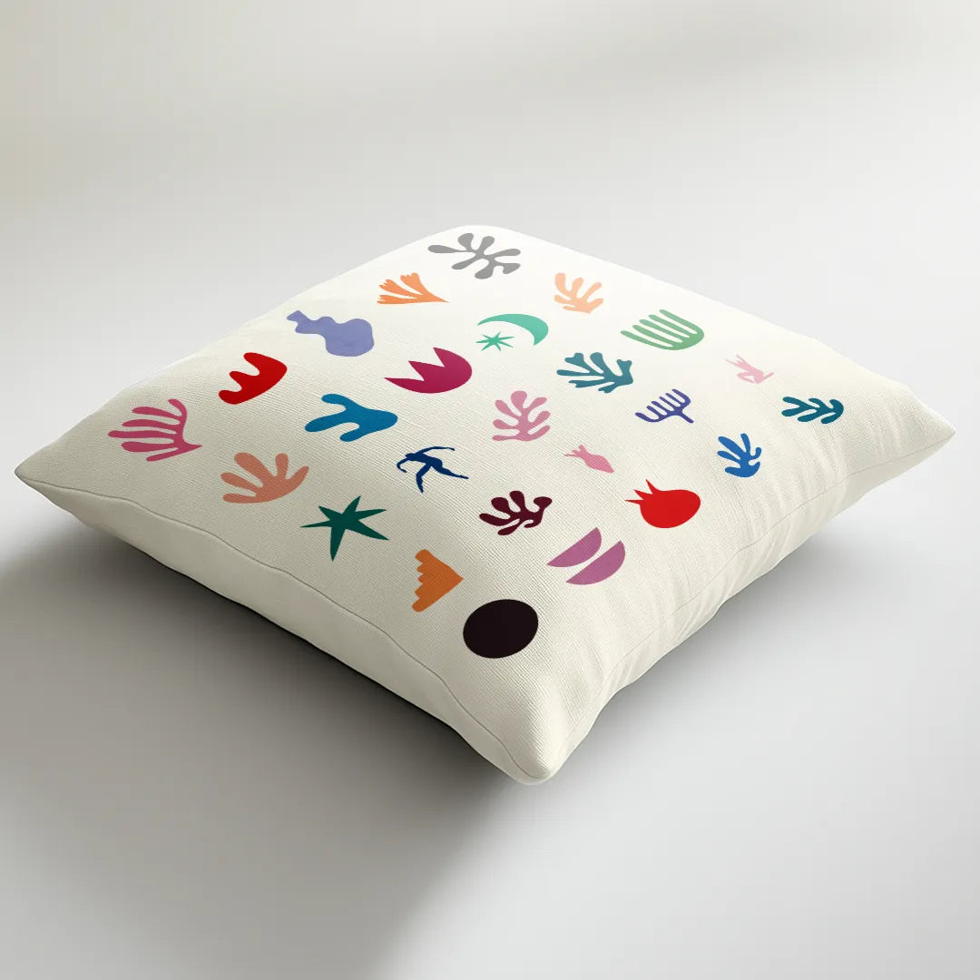 Matisse Elements - White Cushion Cover with Contemporary Colorful  Print