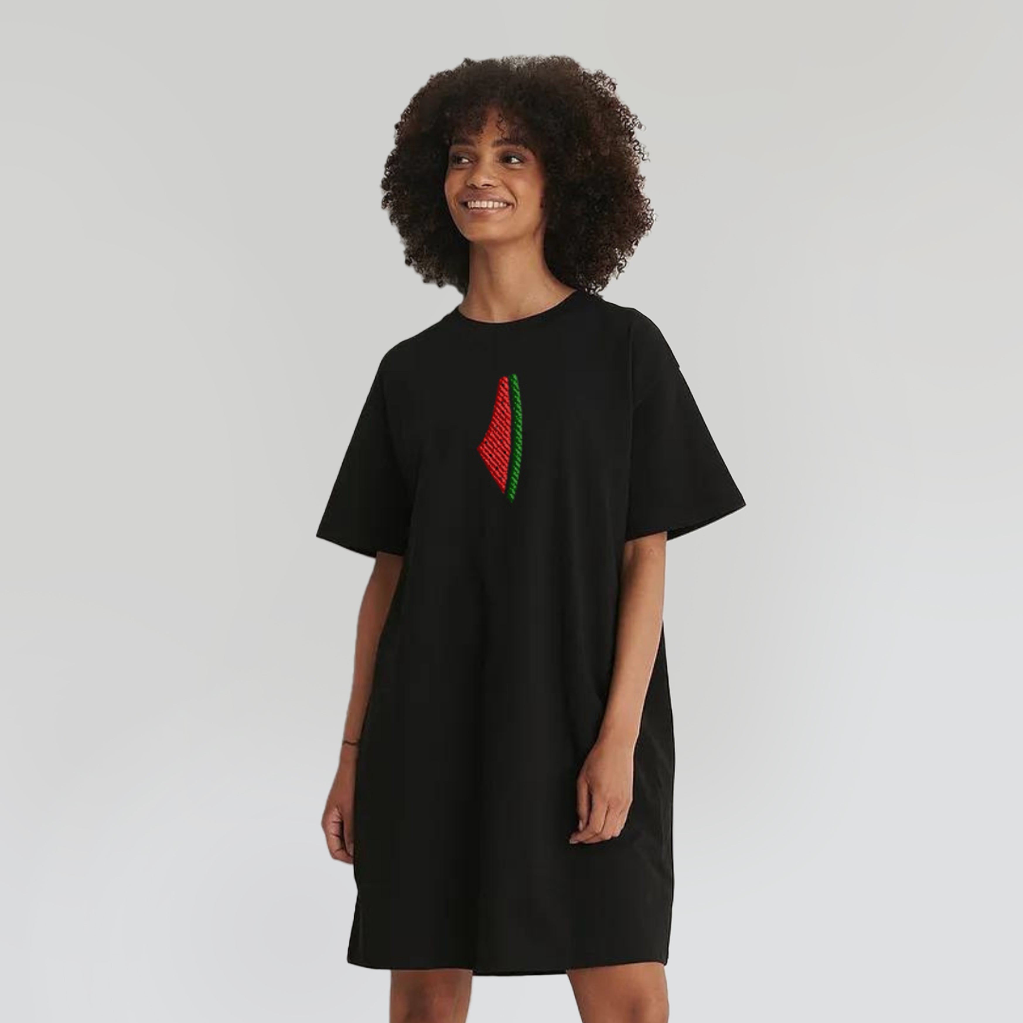 Palestine Melon Map - Abstract Palestine Map Embroidered Woman’s T-shirt Dress Black