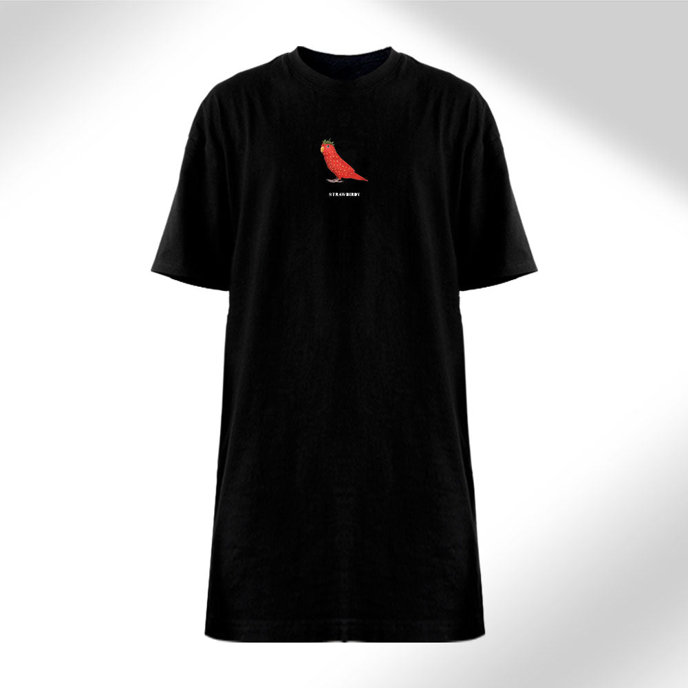 Strawbirdy - Women’s Black T-Shirt Dress – Strawbirdy Embroidery & Bold Back Print
