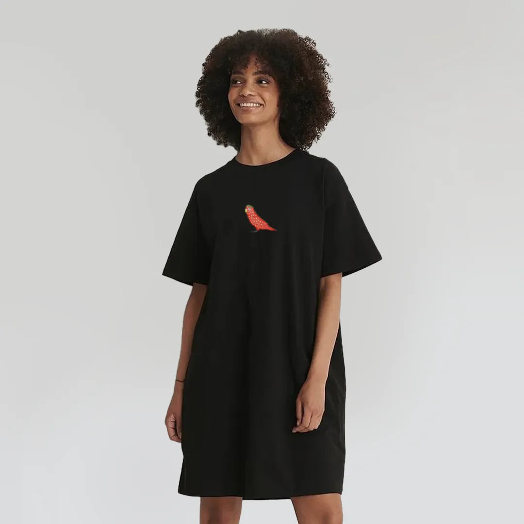Strawbirdy - Women’s Black T-Shirt Dress – Strawbirdy Embroidery & Bold Back Print