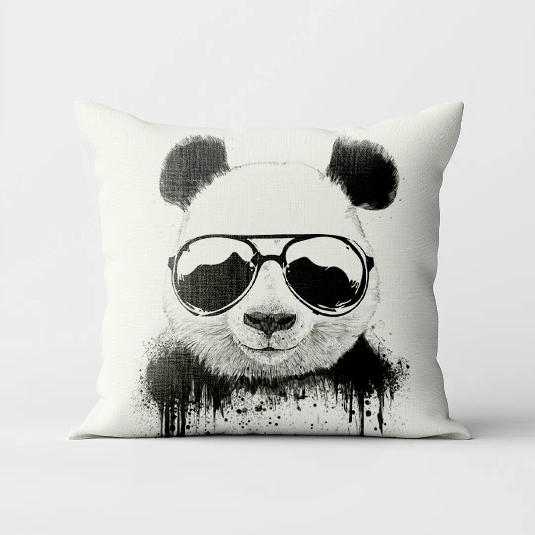 Stay  Cool - White Cushion Cover with Cool Panda Print