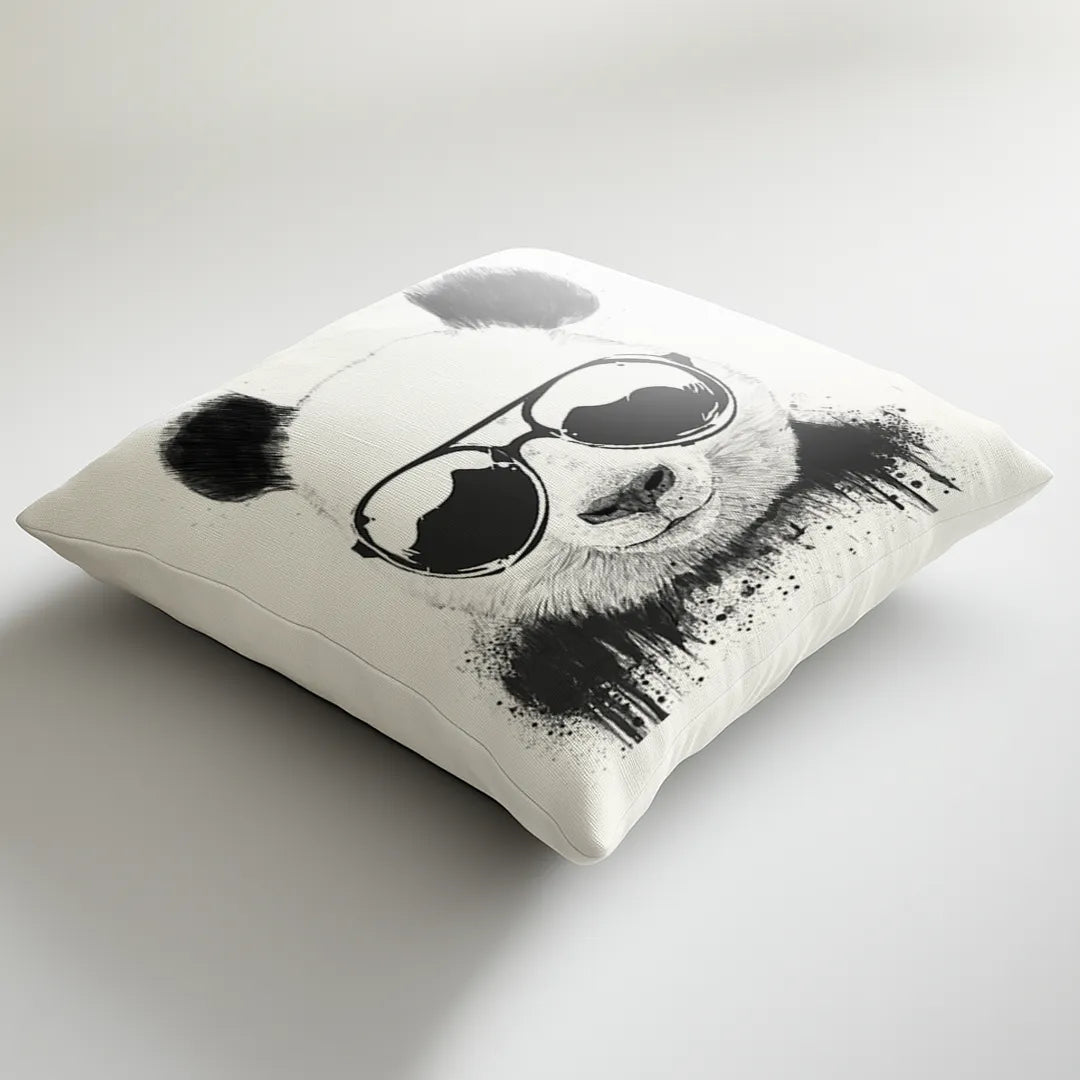 Stay  Cool - White Cushion Cover with Cool Panda Print