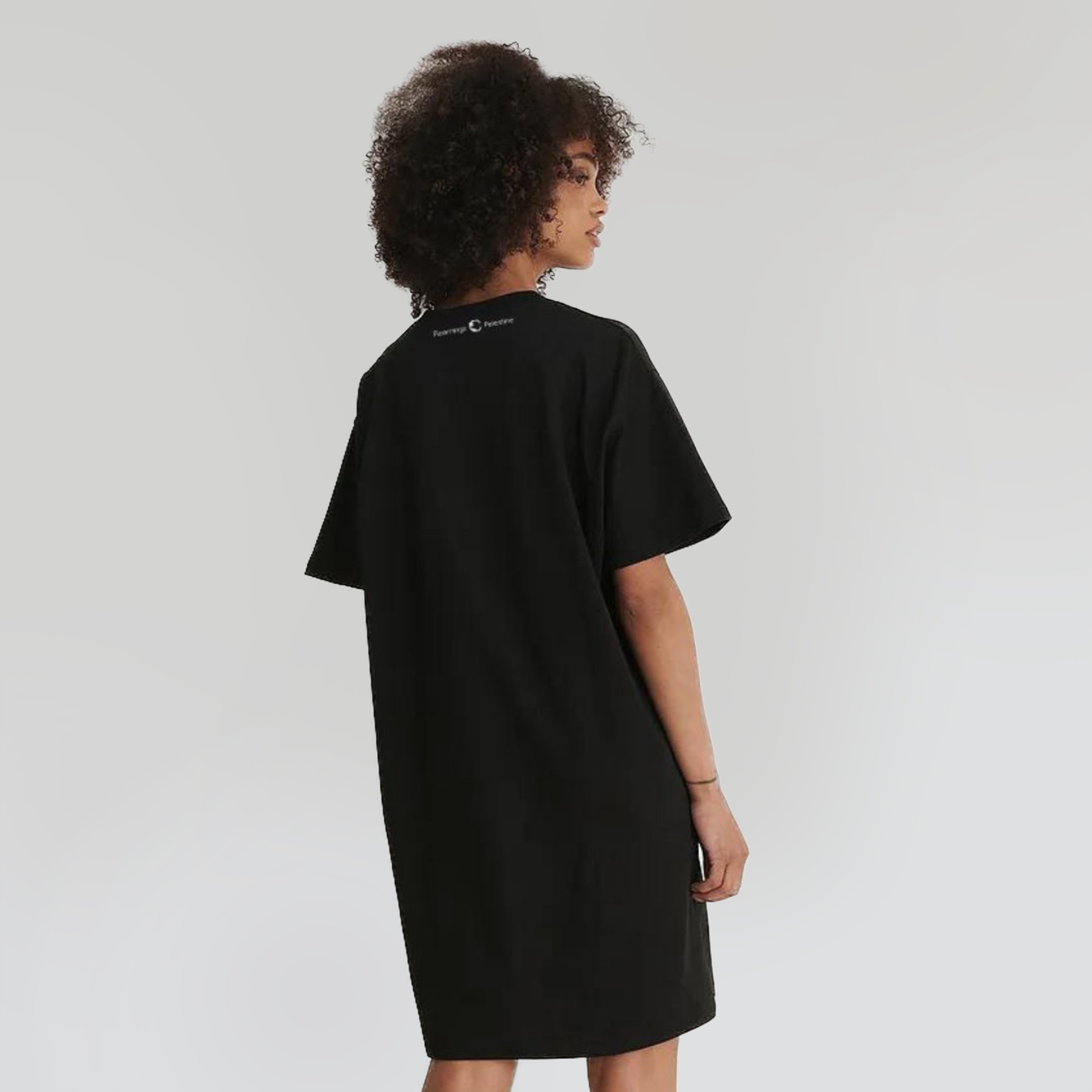 Free The Boundaries - Palestine Map Front Embroidered Woman’s T-shirt Dress Black/White